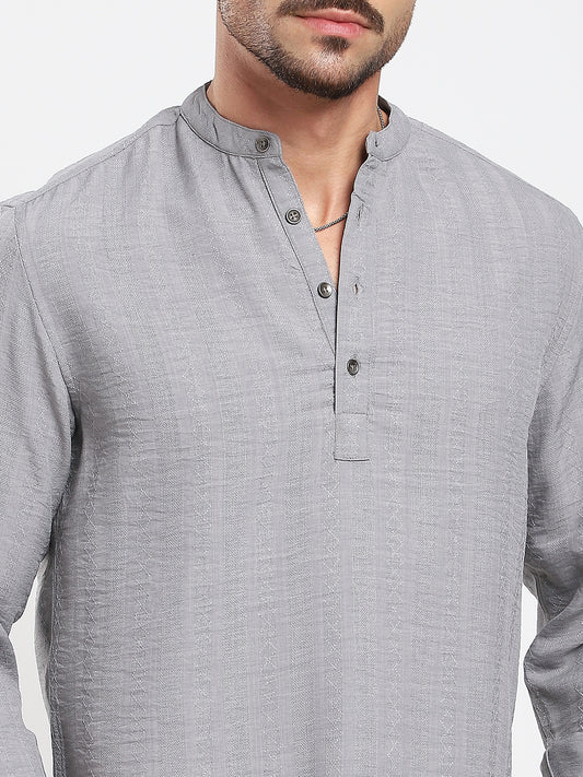 Monsoon Grey Refined Jacquard Striped Kurta
