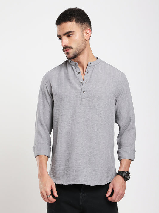 Monsoon Grey Refined Jacquard Striped Kurta