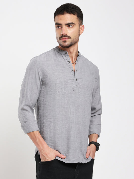 Monsoon Grey Refined Jacquard Striped Kurta