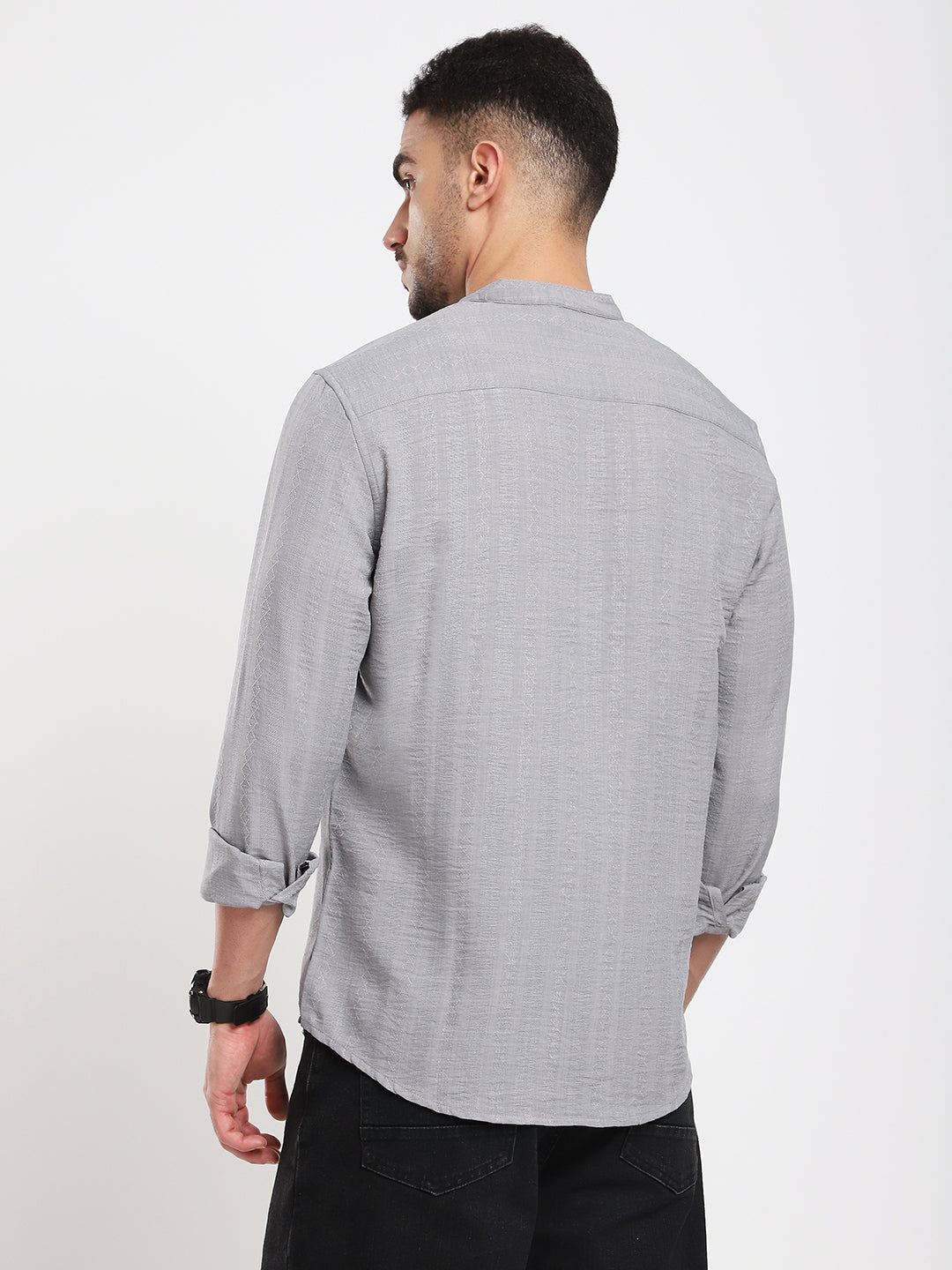Monsoon Grey Refined Jacquard Striped Kurta