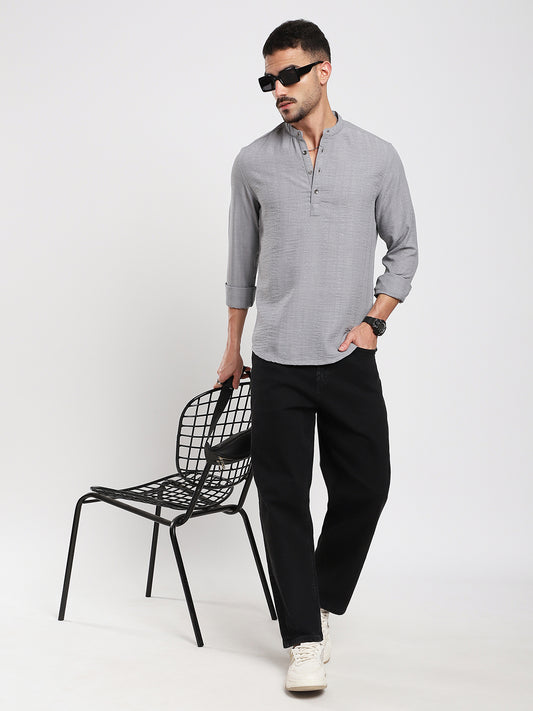 Monsoon Grey Refined Jacquard Striped Kurta