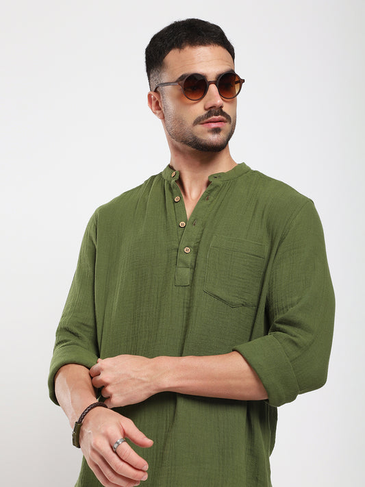 Autumn Olive Double Cloth Kurta
