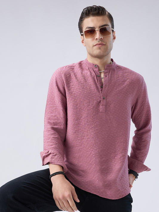 Mystic Pink Block Weave Jacquard Kurta