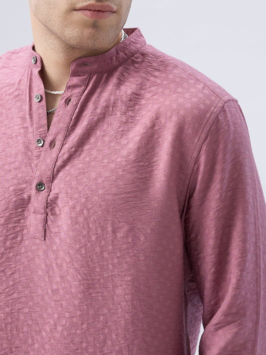 Mystic Pink Block Weave Jacquard Kurta