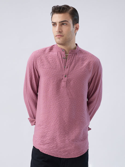 Mystic Pink Block Weave Jacquard Kurta