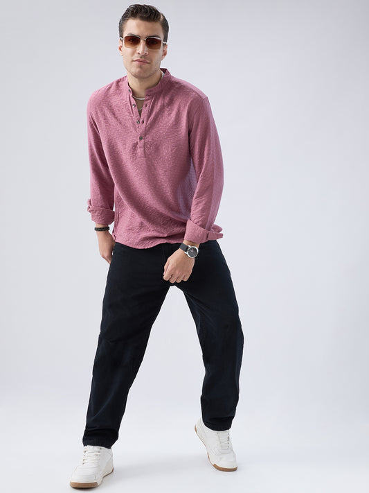 Mystic Pink Block Weave Jacquard Kurta