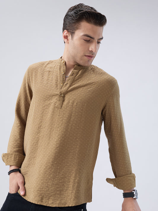 Rustic Brown Block Weave Jacquard Kurta