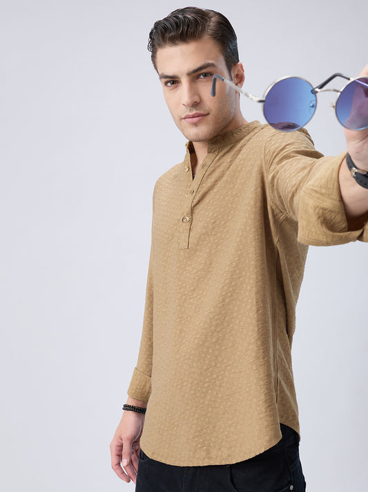 Rustic Brown Block Weave Jacquard Kurta