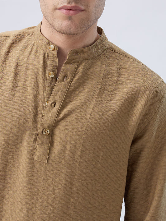 Rustic Brown Block Weave Jacquard Kurta