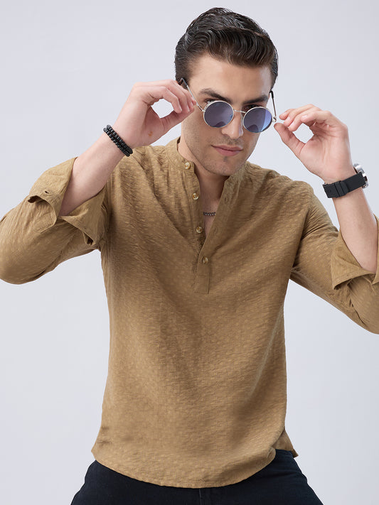 Rustic Brown Block Weave Jacquard Kurta