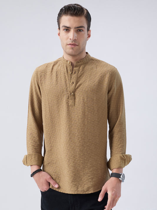 Rustic Brown Block Weave Jacquard Kurta
