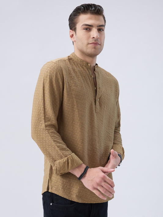 Rustic Brown Block Weave Jacquard Kurta
