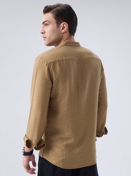 Rustic Brown Block Weave Jacquard Kurta