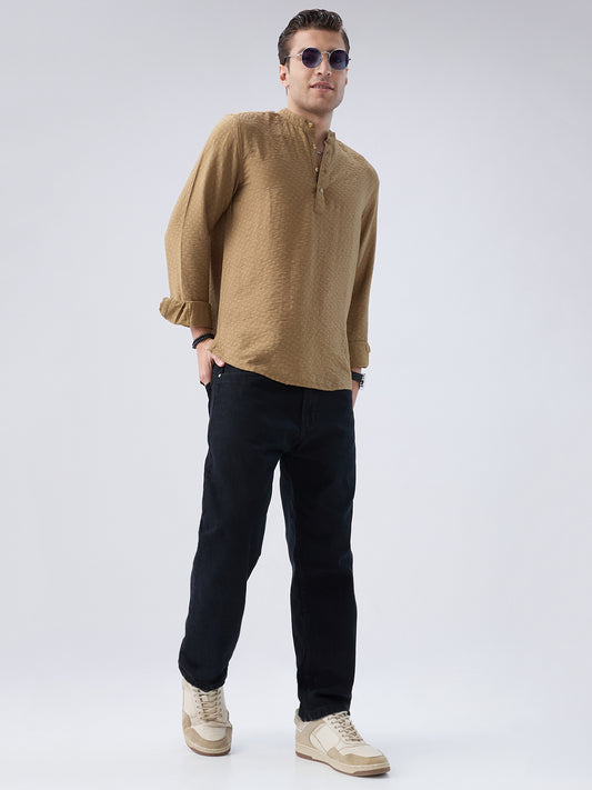 Rustic Brown Block Weave Jacquard Kurta
