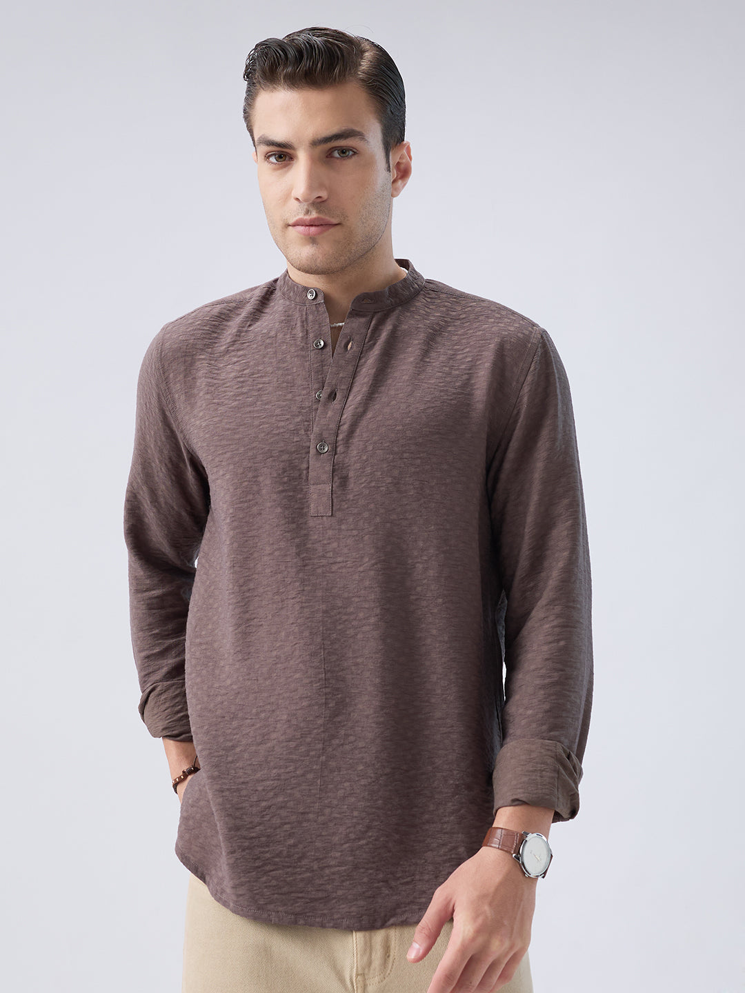 Refined Bark Brown Textured Kurta