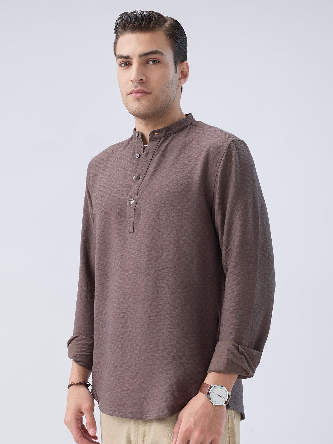 Refined Bark Brown Textured Kurta
