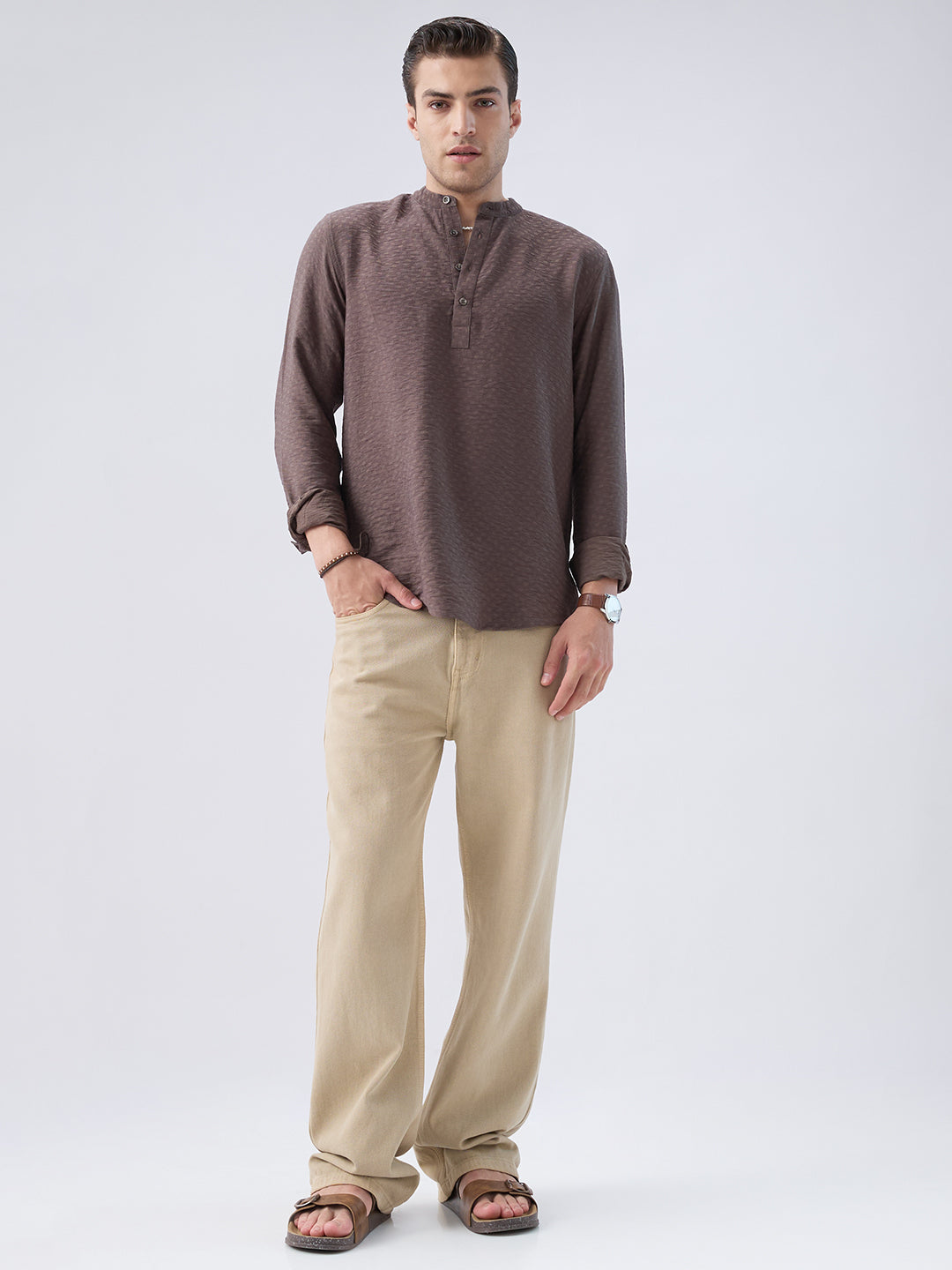 Refined Bark Brown Textured Kurta
