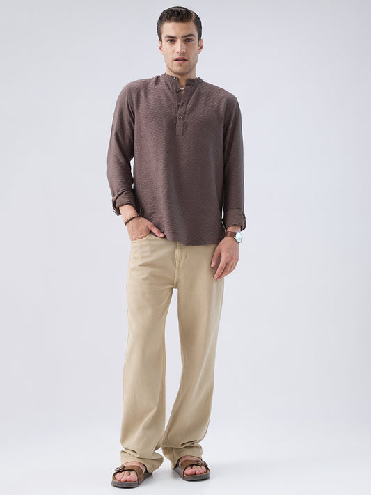 Refined Bark Brown Textured Kurta