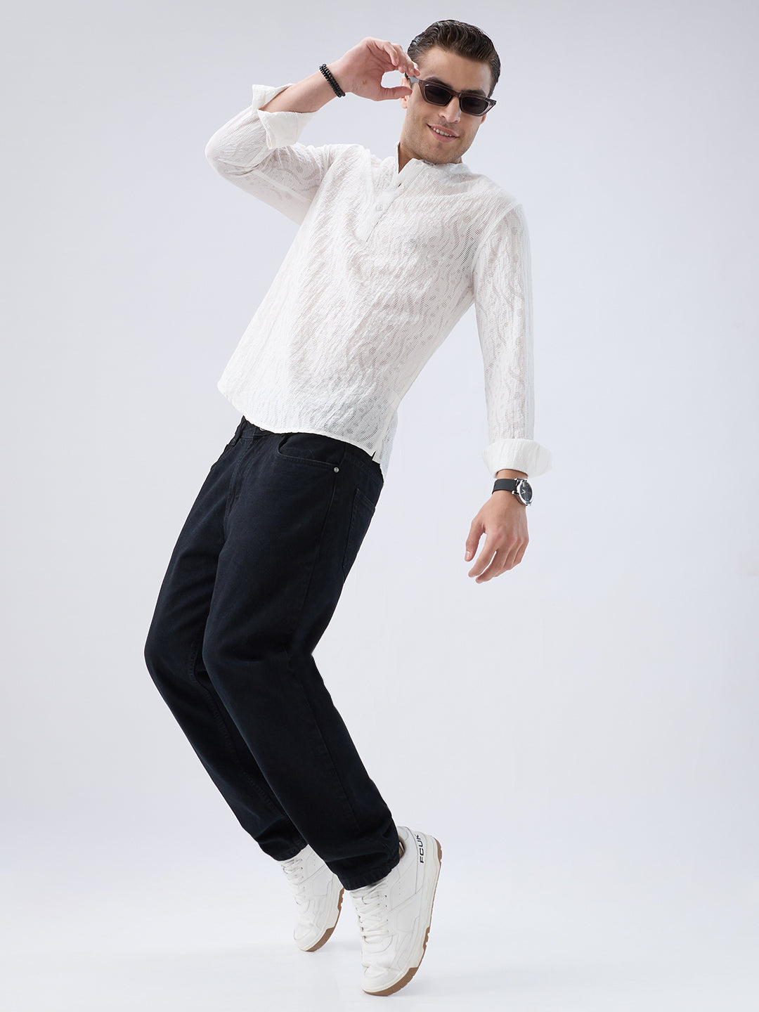 Pearl White Ripple Weave Kurta