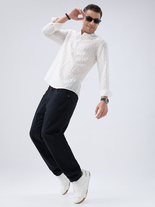 Pearl White Ripple Weave Kurta