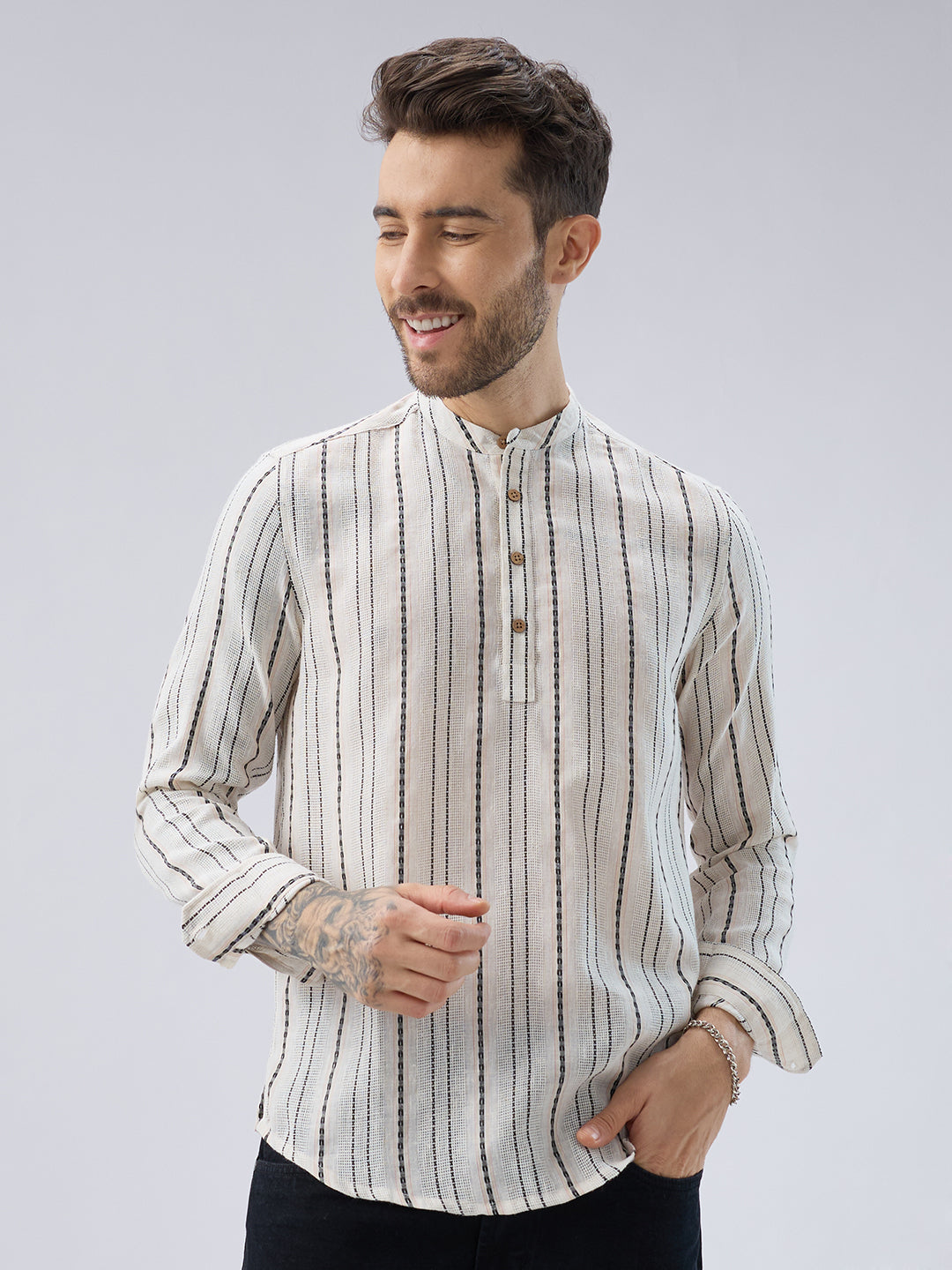 Elegant Ivory Loomed Textured Kurta
