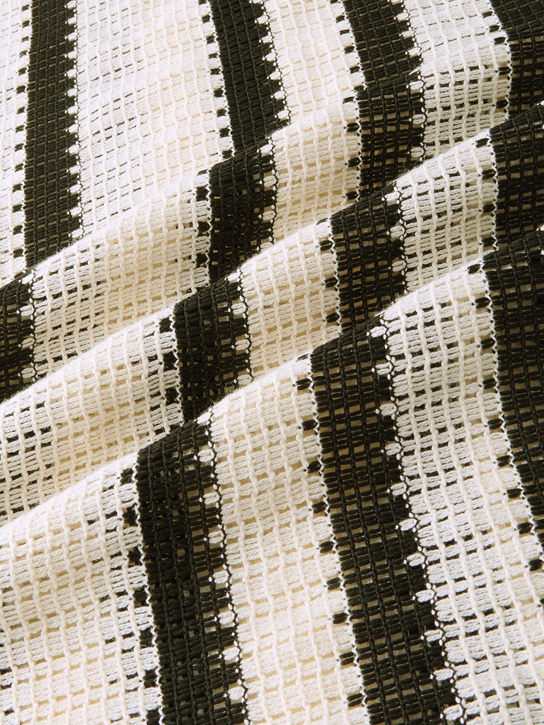 Vintage Mood Monochrome Crochet Striped Oversized Polo Shirt