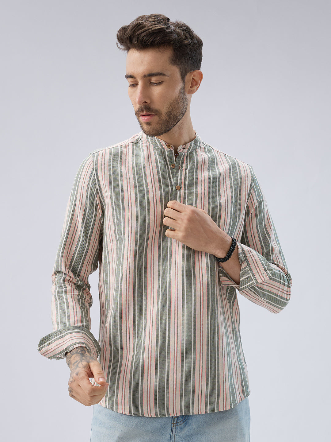 Refined Olive Retro Striped Kurta