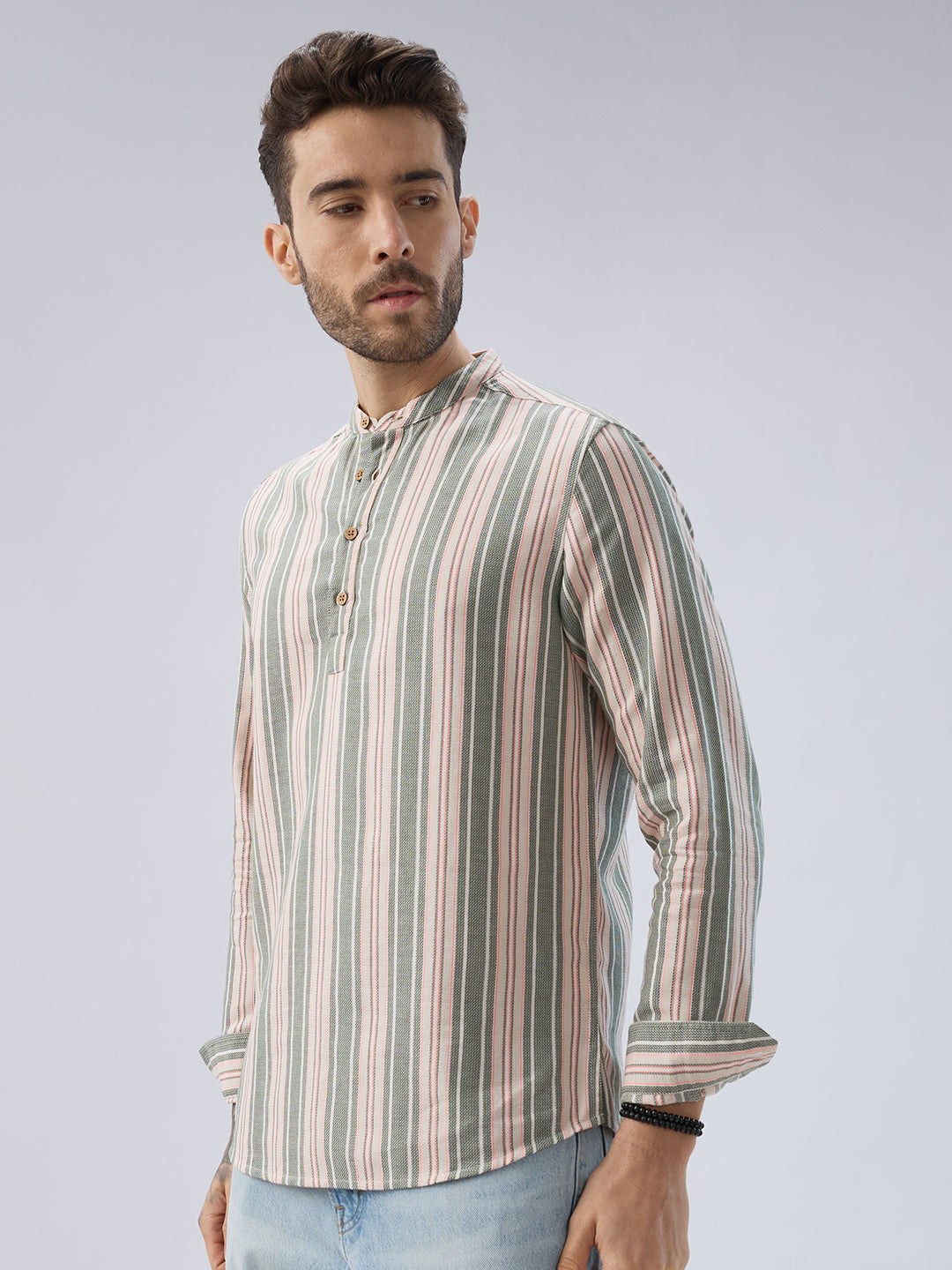 Refined Olive Retro Striped Kurta