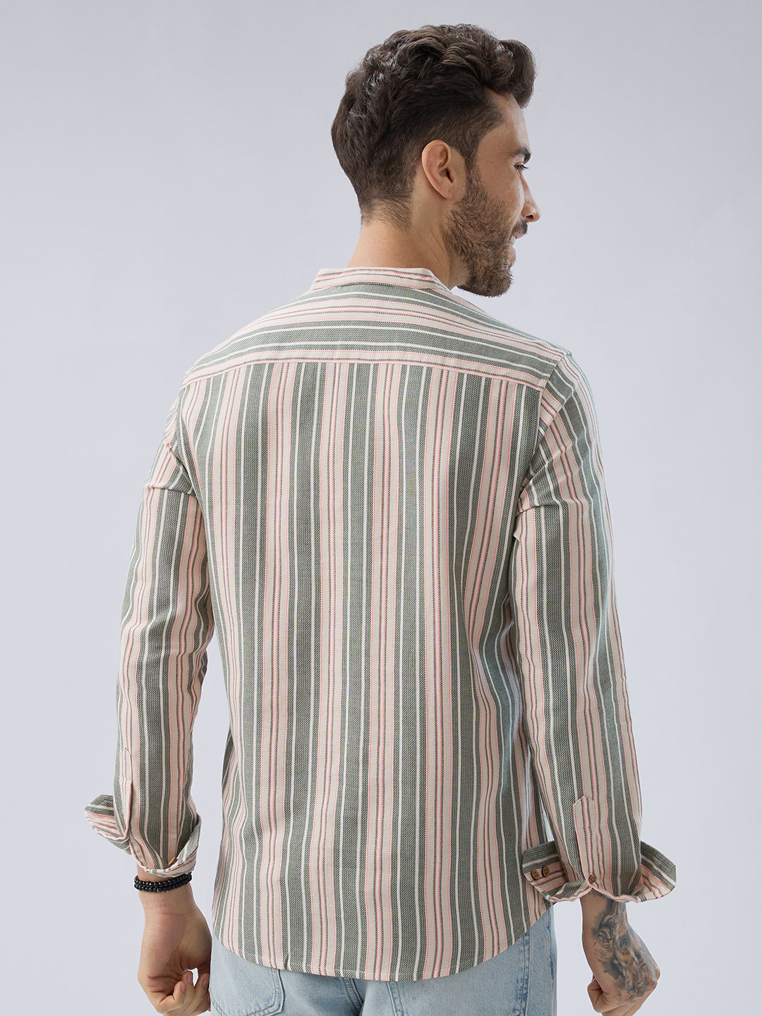 Refined Olive Retro Striped Kurta