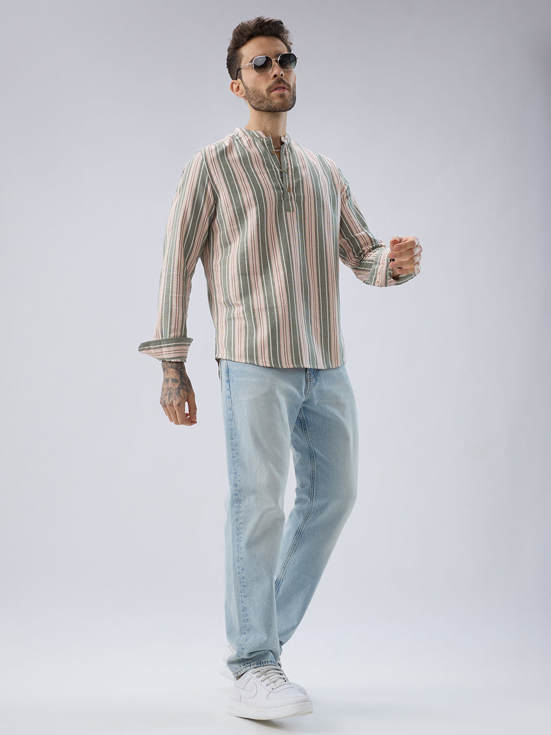 Refined Olive Retro Striped Kurta