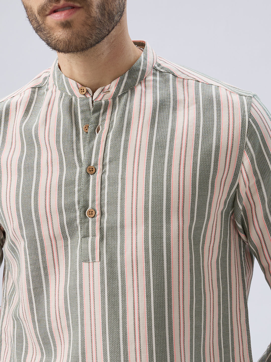 Refined Olive Retro Striped Kurta