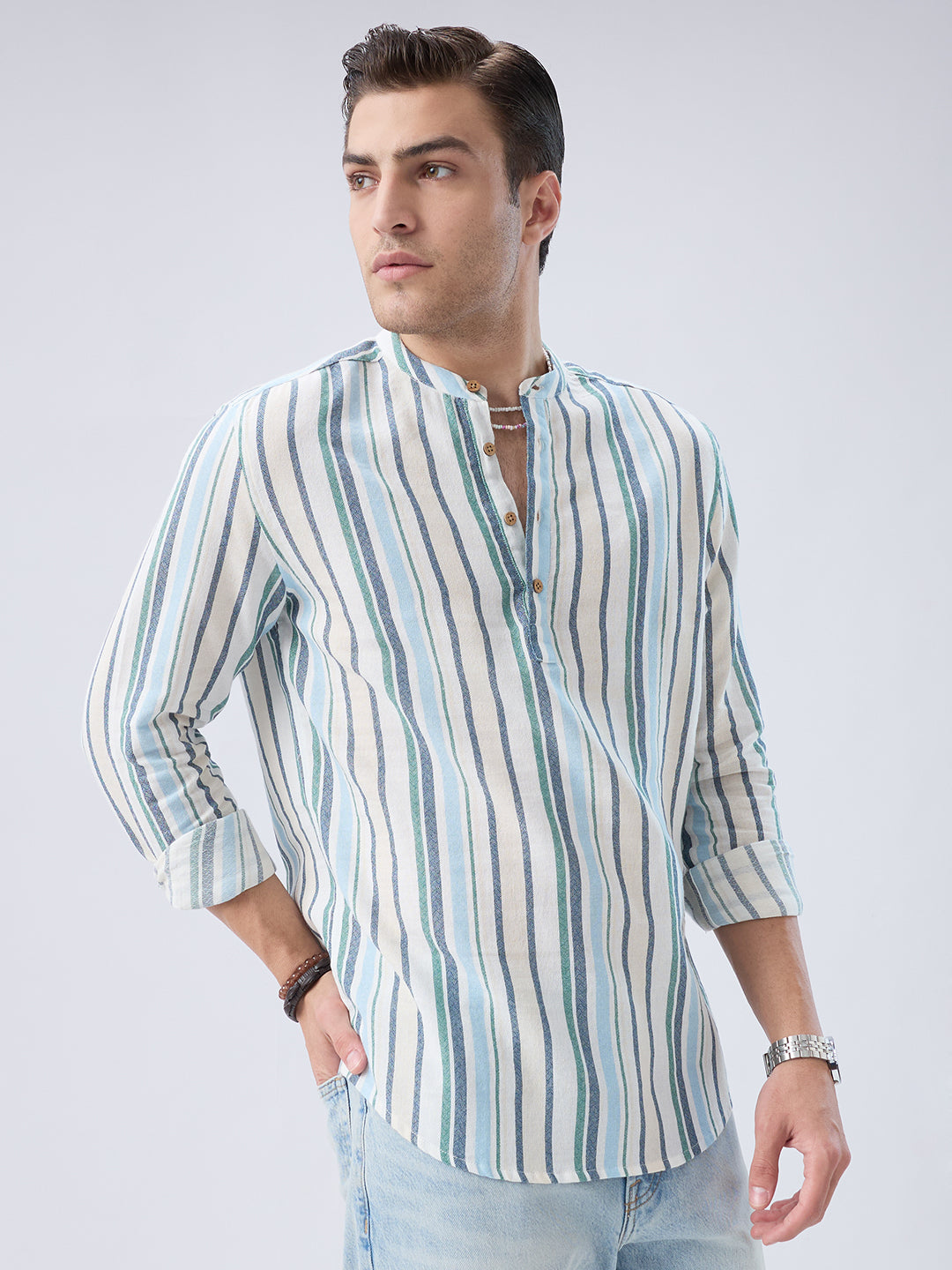 Classic Riviera Aqua Striped Kurta