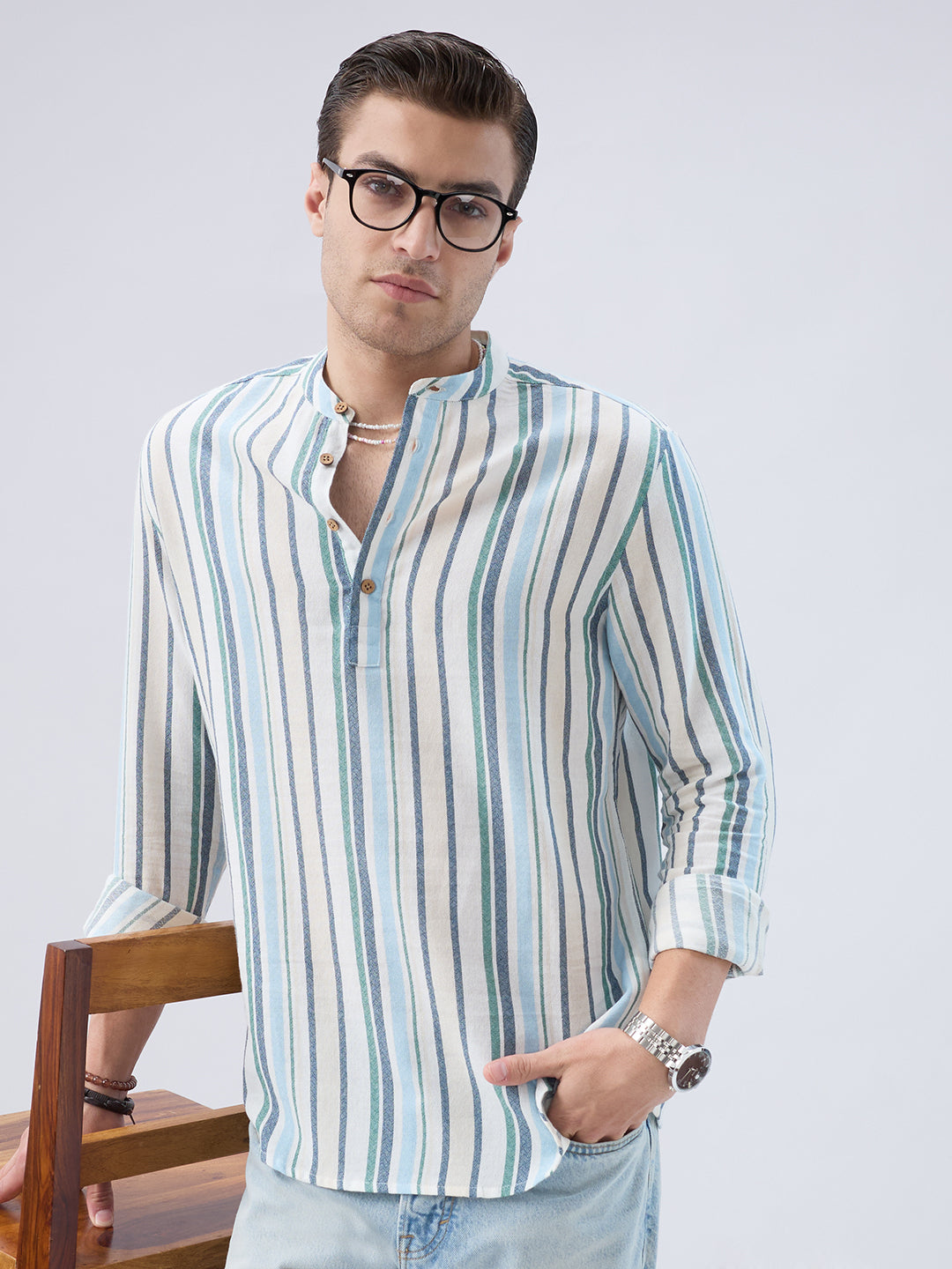 Classic Riviera Aqua Striped Kurta