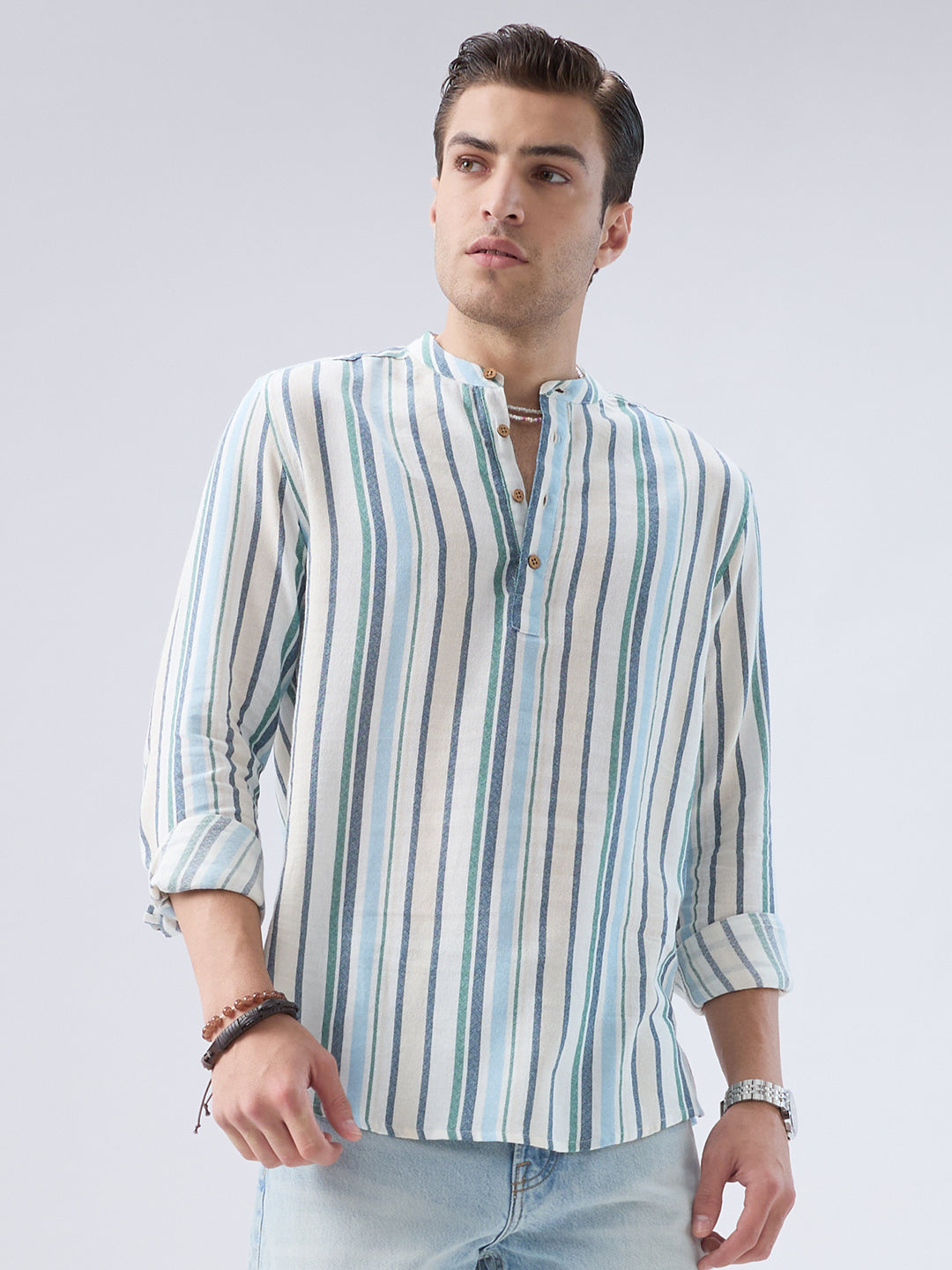 Classic Riviera Aqua Striped Kurta