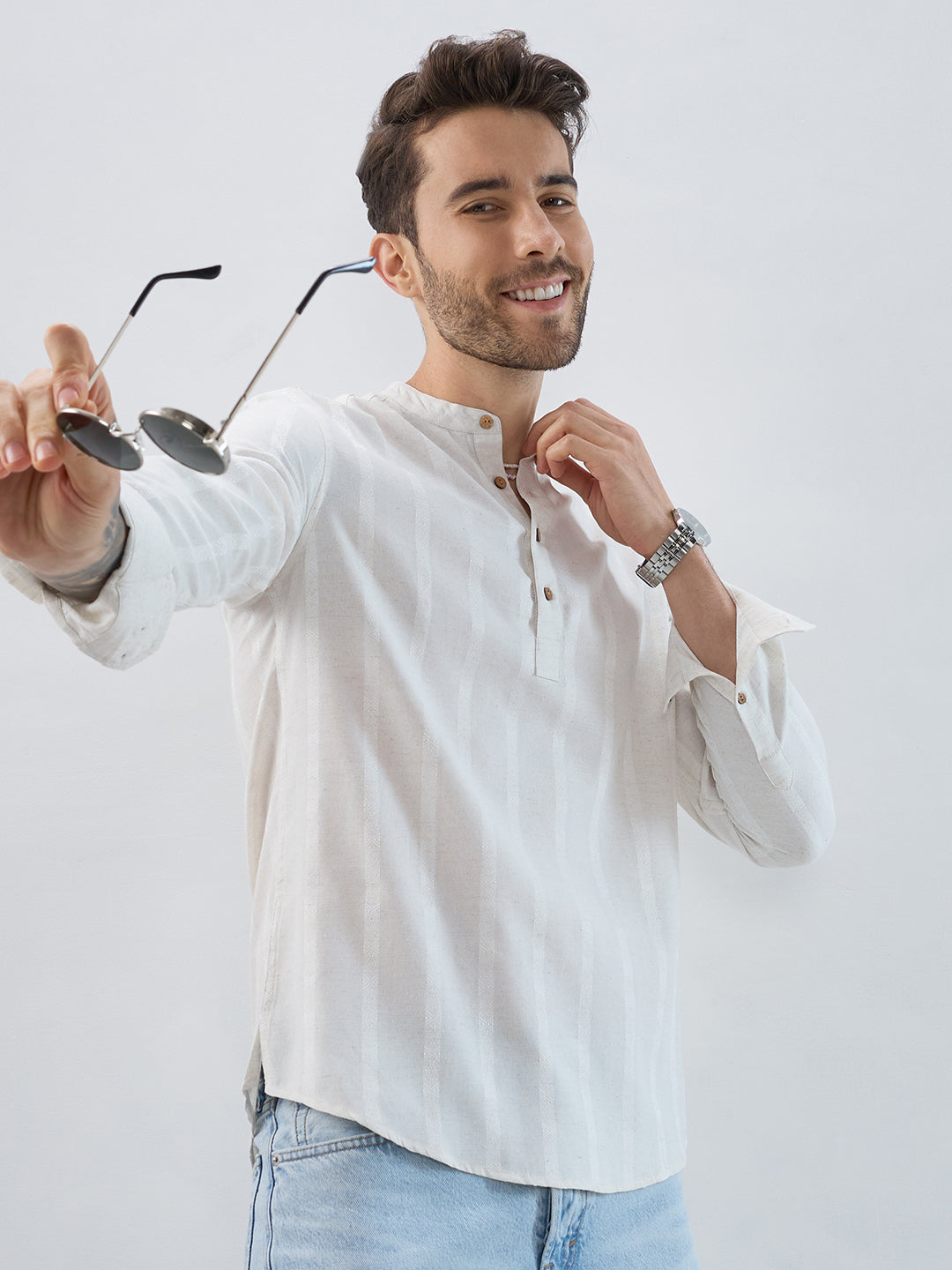 Refined Cream Grainy Kurta