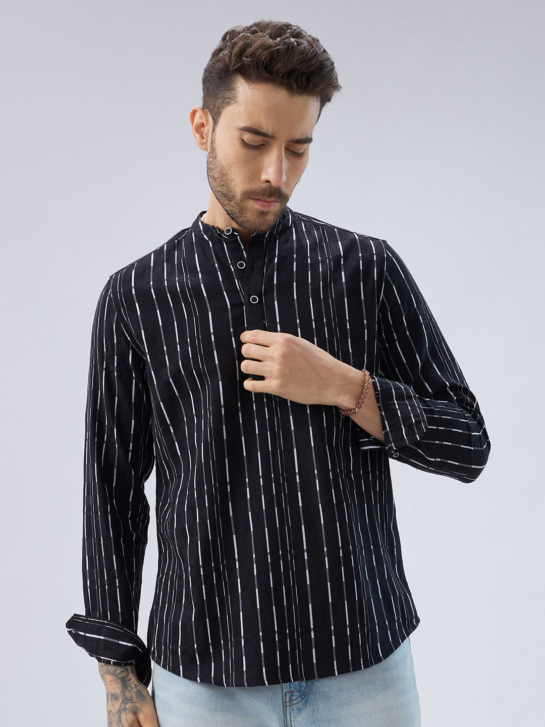 Minimalist Monochrome Vertical Stripes Kurta