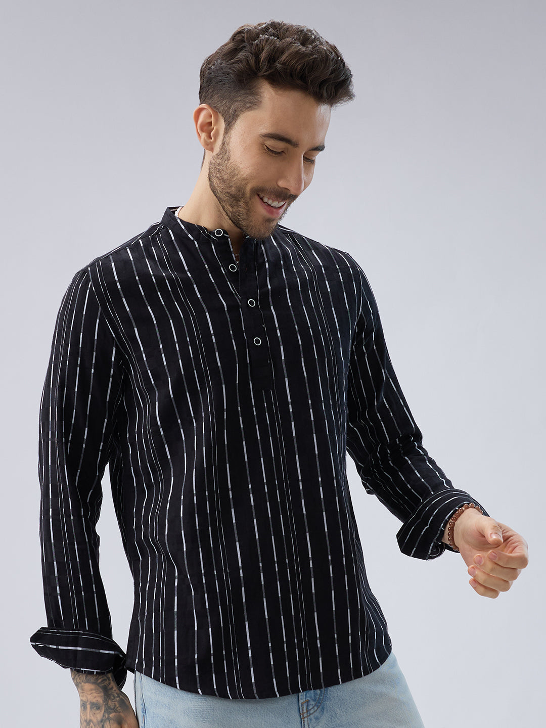 Minimalist Monochrome Vertical Stripes Kurta