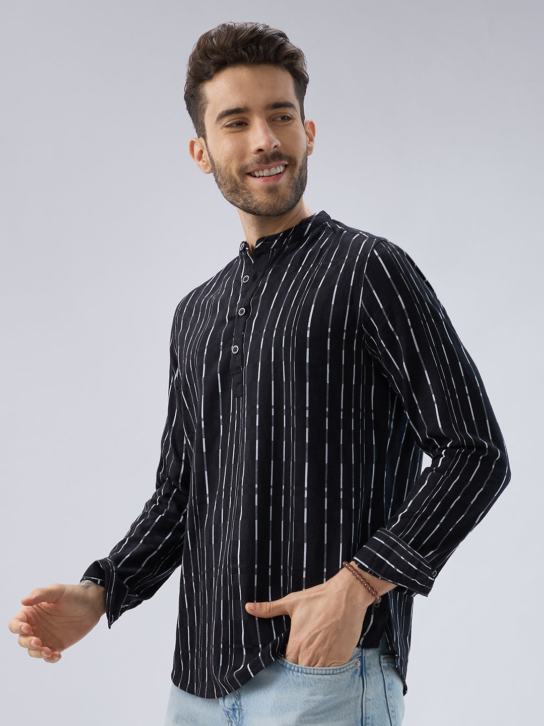 Minimalist Monochrome Vertical Stripes Kurta