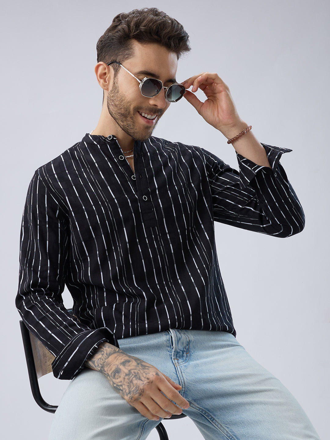 Minimalist Monochrome Vertical Stripes Kurta
