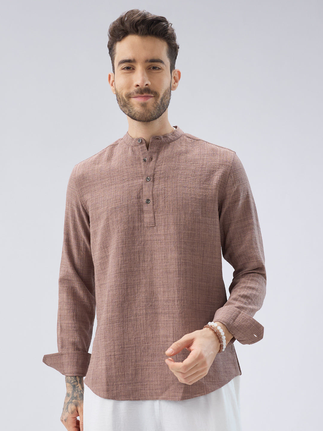 Beaver Brown Slub Textured Kurta