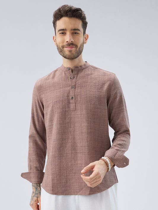 Beaver Brown Slub Textured Kurta