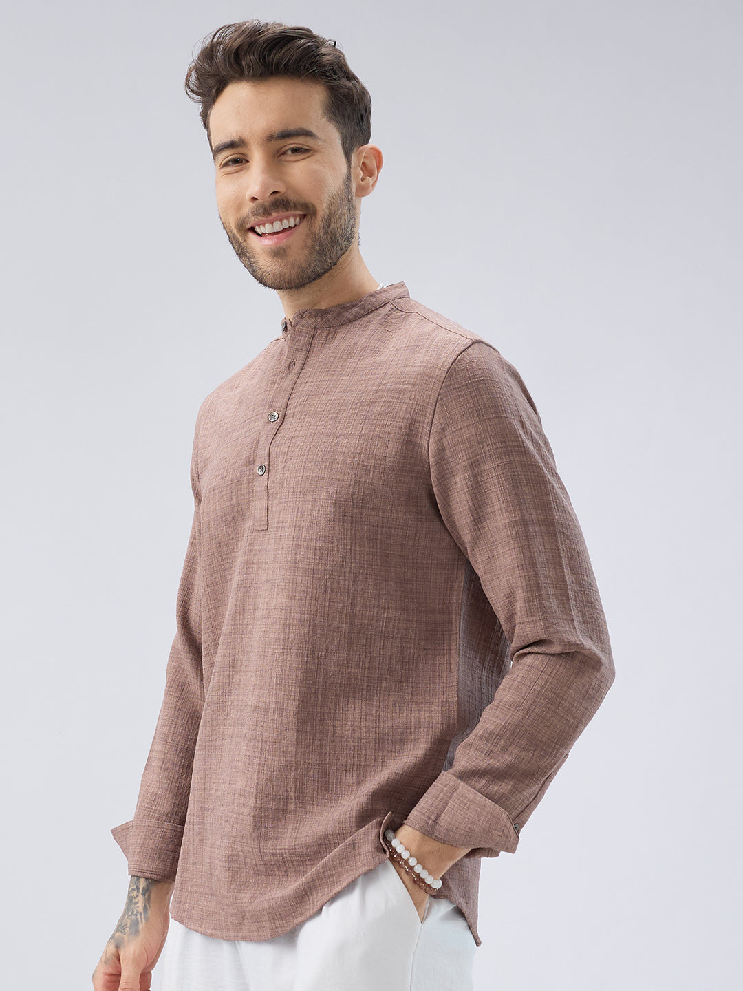 Beaver Brown Slub Textured Kurta