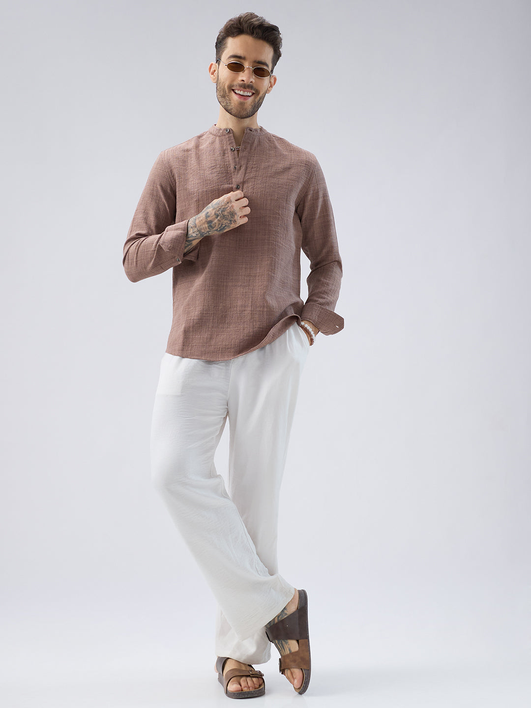 Beaver Brown Slub Textured Kurta