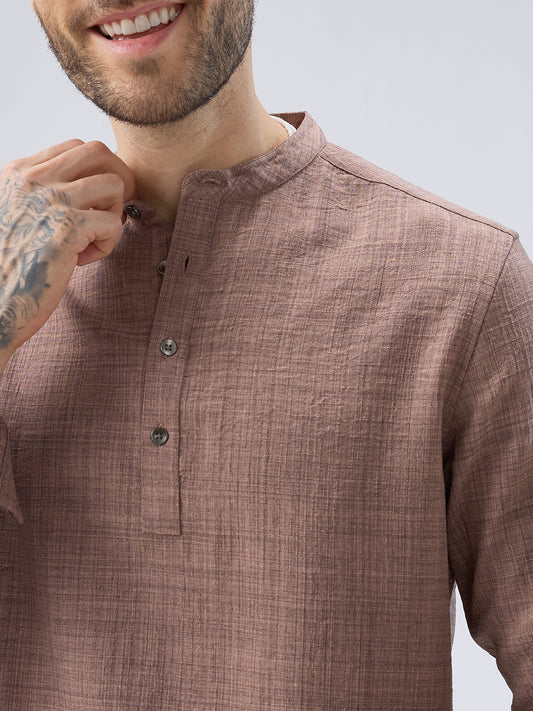 Beaver Brown Slub Textured Kurta