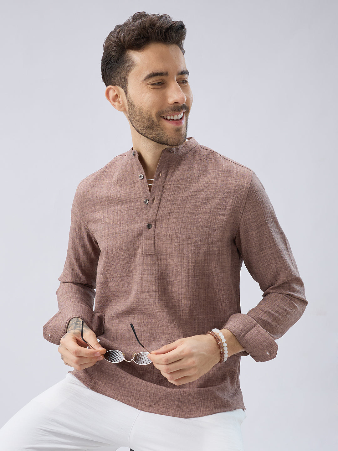 Beaver Brown Slub Textured Kurta