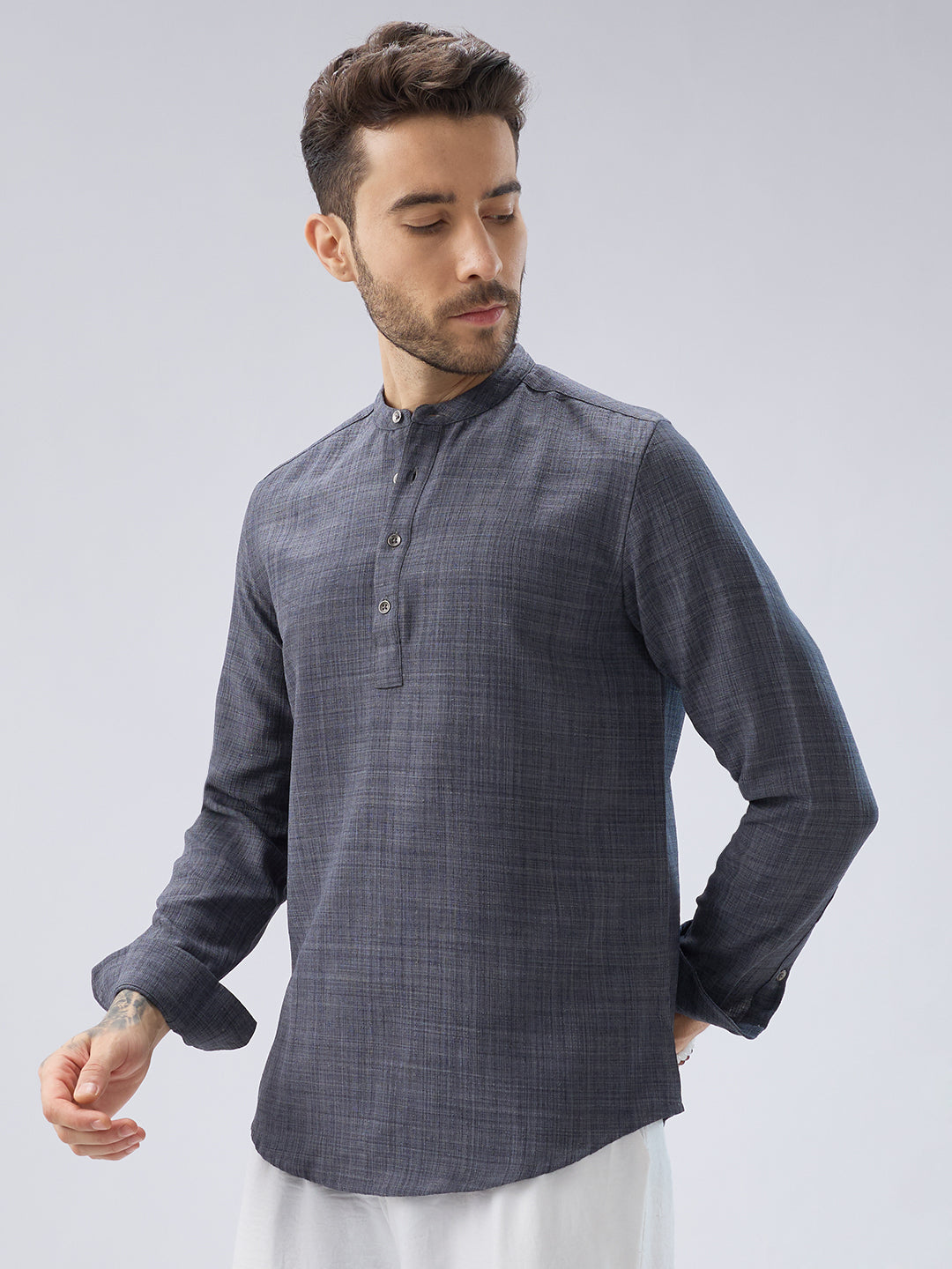 Arsenic Grey Slub Textured Kurta
