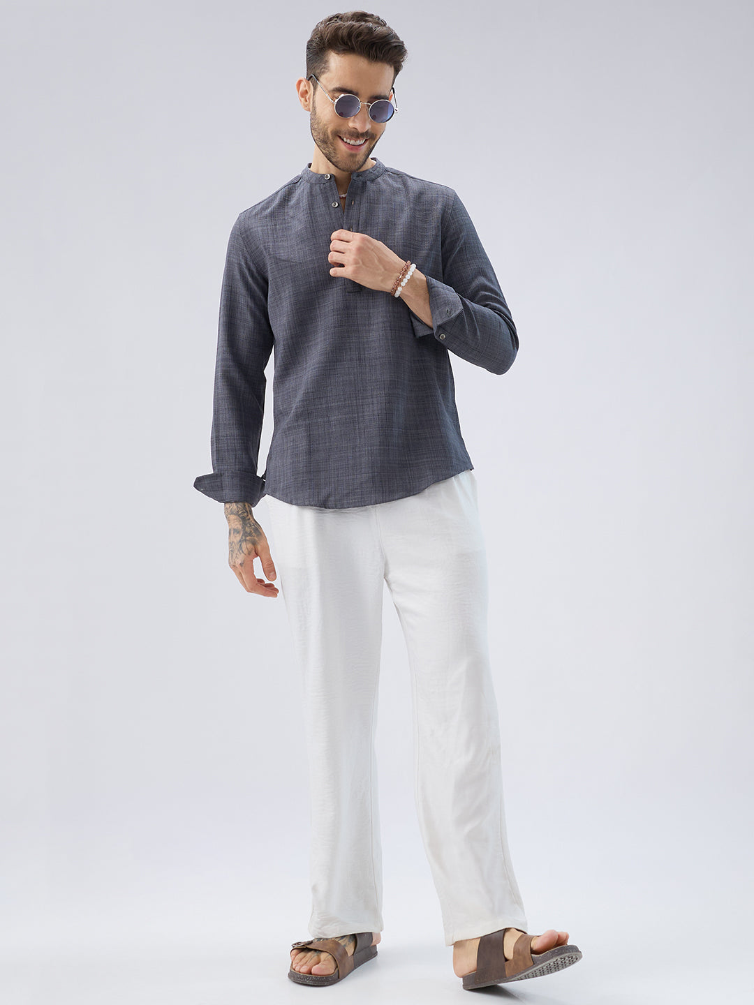 Arsenic Grey Slub Textured Kurta