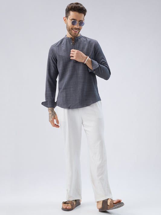 Arsenic Grey Slub Textured Kurta