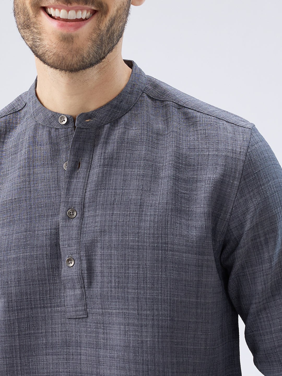 Arsenic Grey Slub Textured Kurta