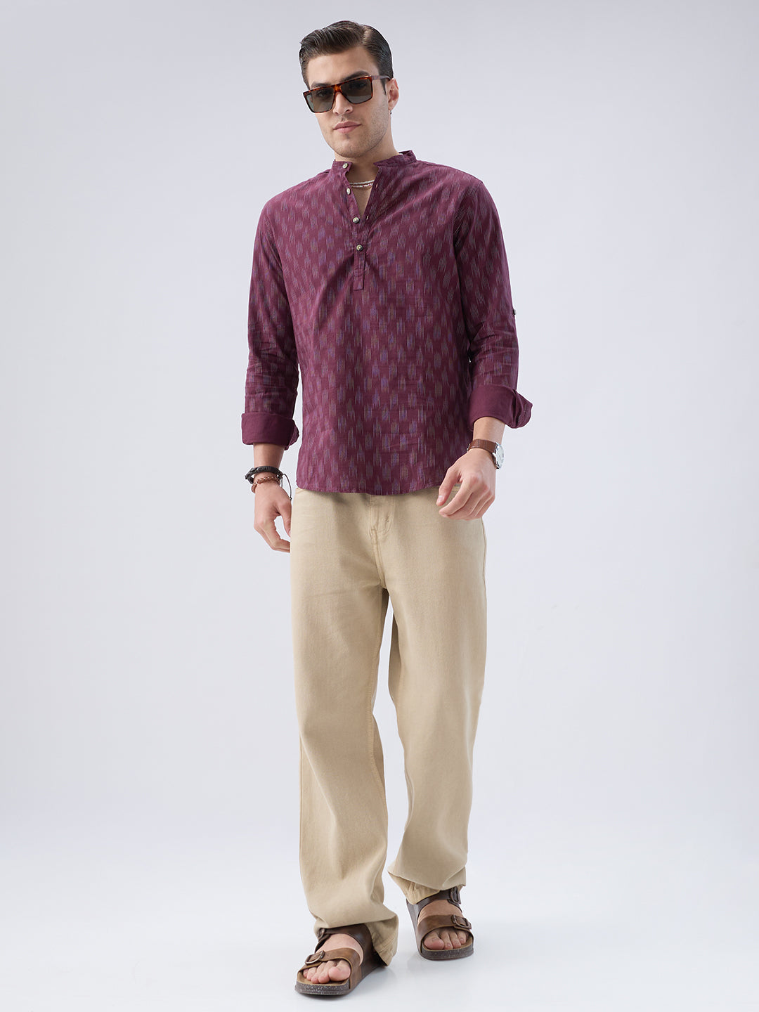 Antique Maroon Ikat Printed Kurta